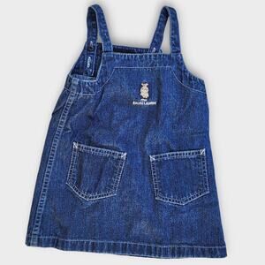Ralph Lauren Dress Toddler Girls 2T Blue Denim Side Snap Embroidered Bear VTG
